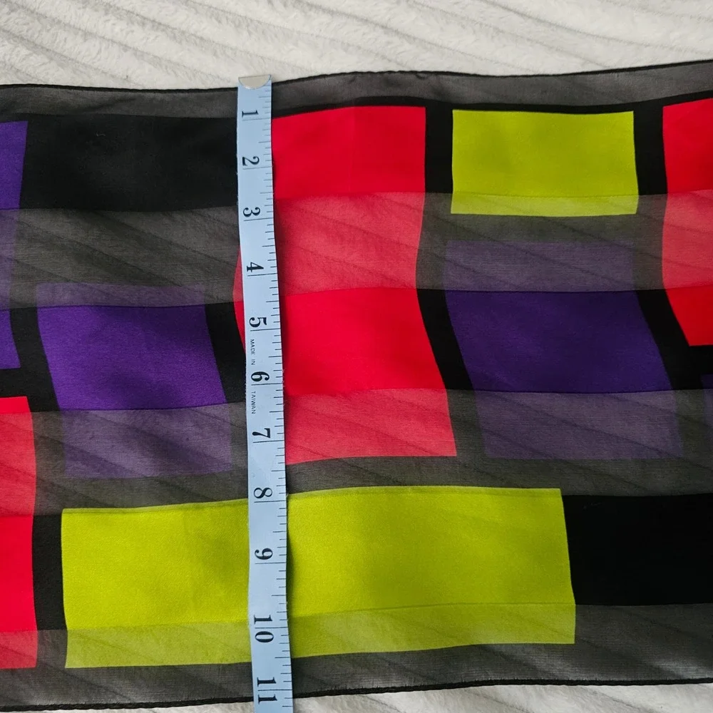 Adrienne Vittadini Scarf Multicolor Geometric Colorblock Sheer Retro Neck Wrap